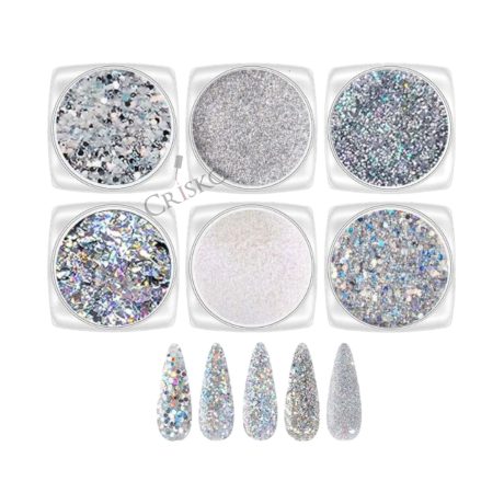 Ασημί glitter 6 τμχ